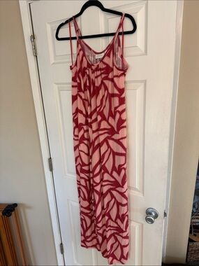 Printed Red & Pink Maxi Jumpsuit with Adjustable Straps